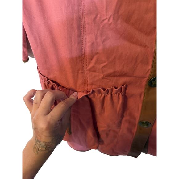 NWOT TIBI CORAL COTTON BLEND LEATHER TRIM BUTTON UP JACKET - Picture 5 of 12